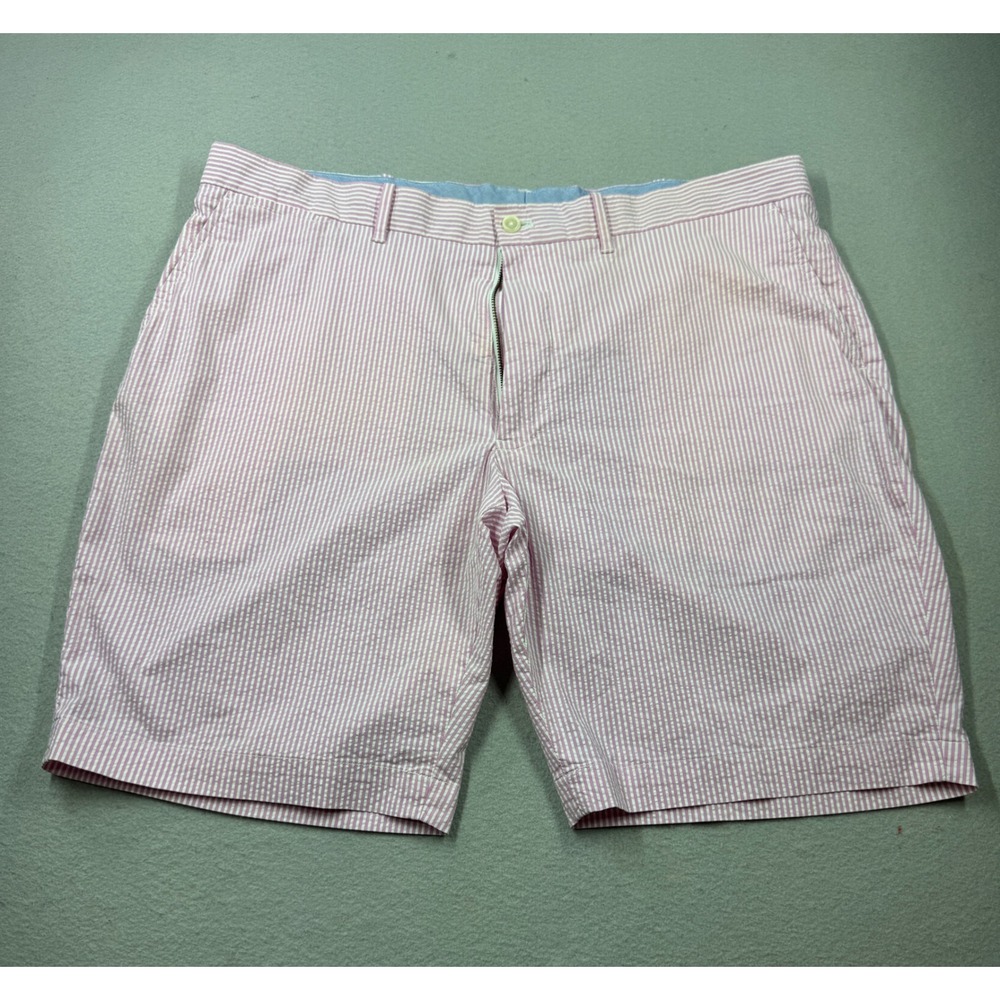 Mens Pink White Seersucker Striped Shorts Size 40 Preppy Summer Casual